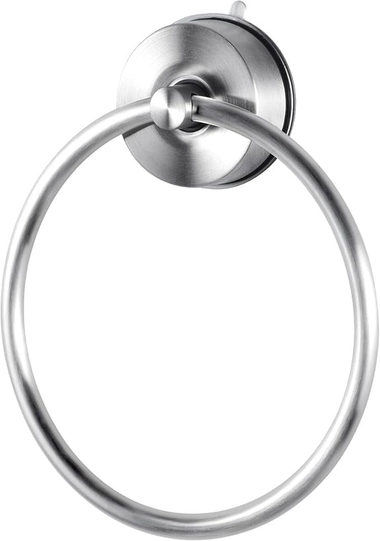 YOHOM Suction Cup Towel Ring Hand Towel Holder for Bathroom Vacuum Suction Washcloth Holder Dish Towel Hanger for Shower Wall No Drill Stainless Steel Brushed Finish, 1 PCS