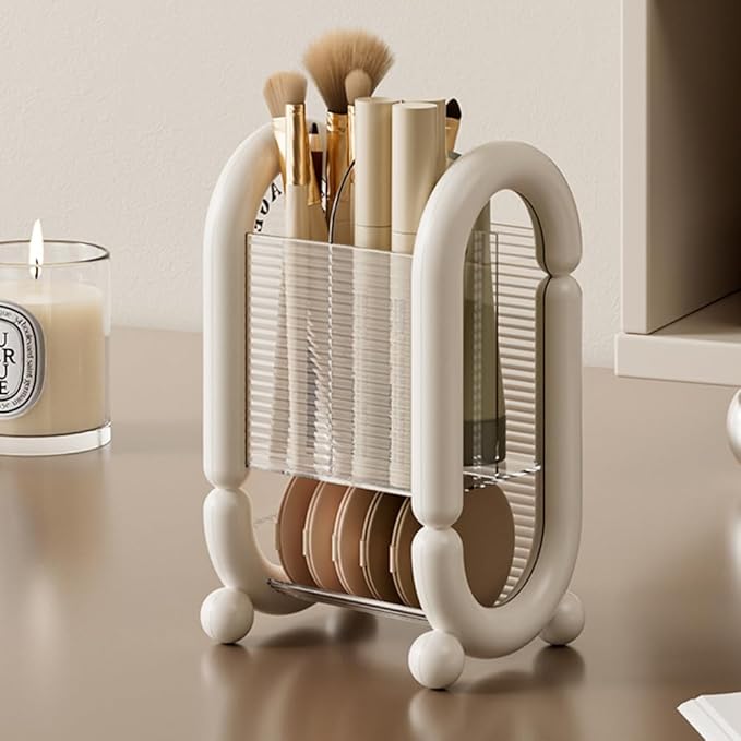 MRPAPA Clear Makeup Brush Holder???Cosmetics Make up Brush Organizer Storage for Vanity???Divided Brush Holder Perfect Bathroom Vanity Storage Solution for Makeup Brushes, Eyebrow Pencils, and More???White