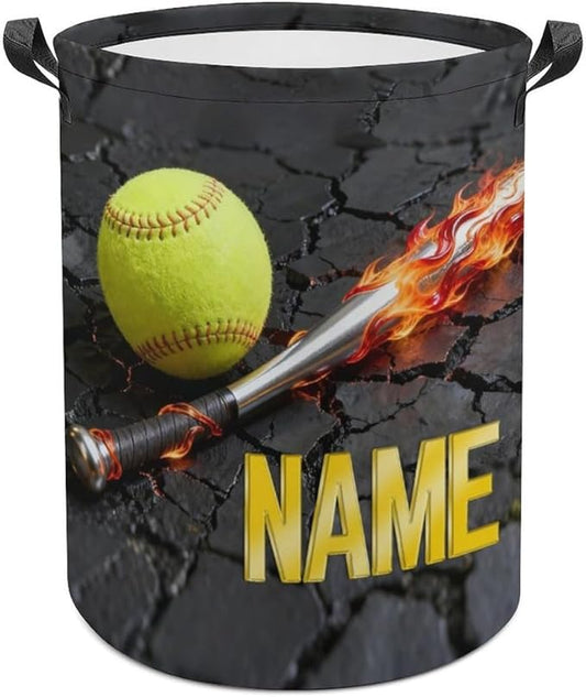 Personalized Softball Laundry Hamper Custom Name Funny Dirty Clothes Laundry Basket Portable Storage Basket For Home Bathroom Family Softball Lovers Xmas Birthday (style 4)
