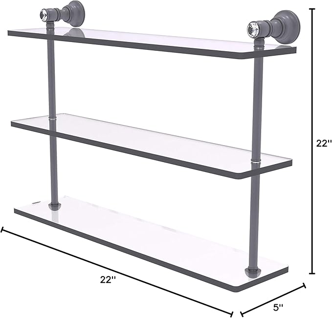 Allied Brass CC-5-22 Carolina Crystal Collection 22 Inch Triple Glass Shelf, Matte Gray