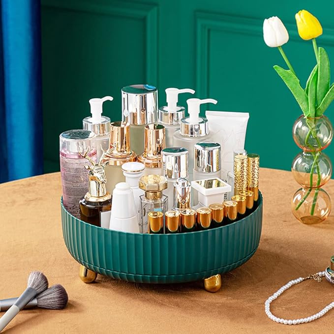Makeup Perfume Organizer, Round Large Capacity 360 Degree Rotating Makeup Brush Holder Cosmetic Desk Storage Lotions Display Case for Countertop Dresser Bedroom Bathroom Decor