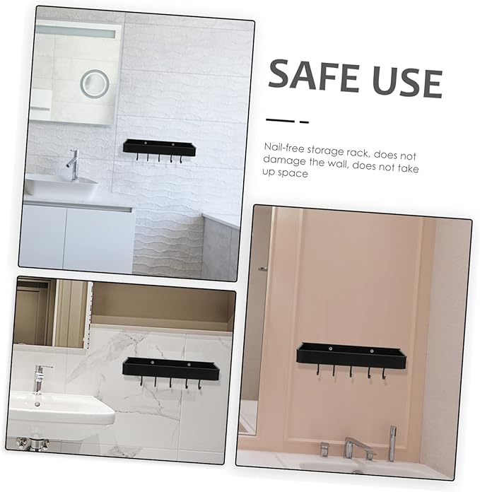SHOWERORO Wall-Mounted Bathroom Shelf Organizer for Easy Storage No-Drill Installation for Home Kitchen and Bathroom Use Hooks
