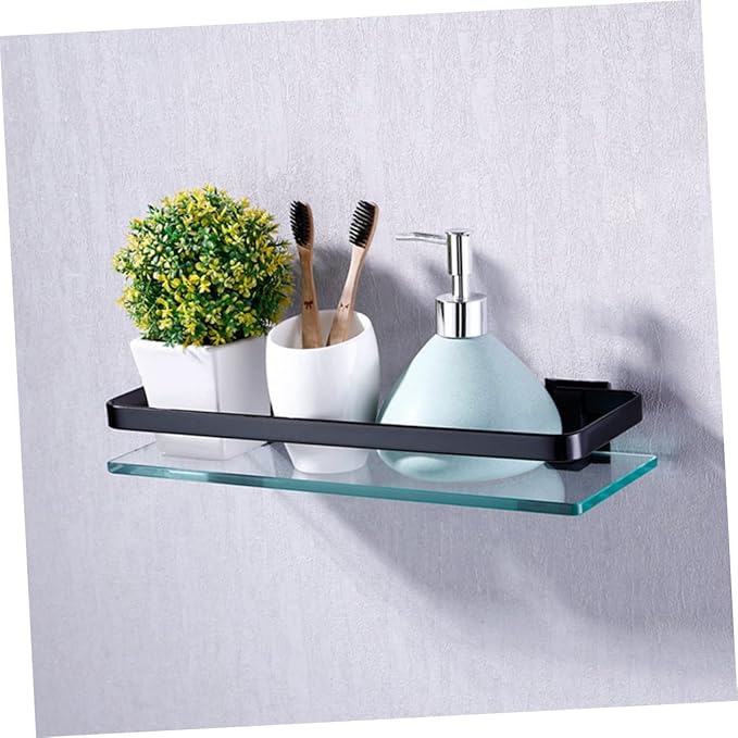 PRETYZOOM 1Pc Wall Mounted Glass Bathroom Shelf Compact Storage Rack for Toiletries Cosmetics More Rustproof Design for Home Kitchen Organization