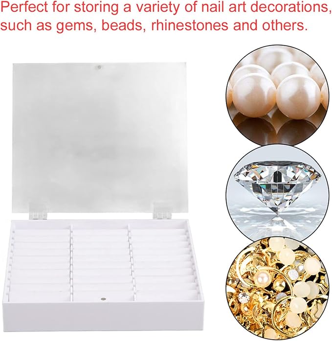 Sonew Nail Art Tips Display Box, Empty Nail Tips Storage Box Fake Nail Display Case Nail Tips Organizer Holder Nail Decoration Container(White)