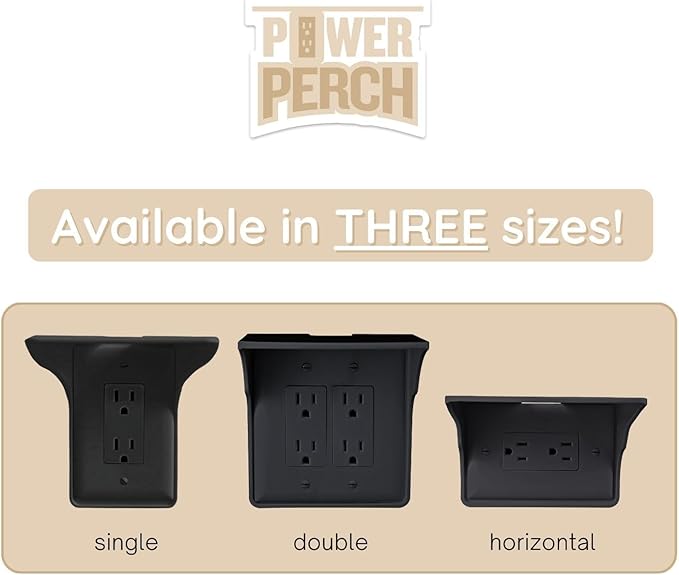 Power Perch Double Wall Outlet Shelf – Bathroom Shelf for Electric Toothbrush and Toiletries – Small Wall Shelves for Homepod Mini, Alexa Holder, Echo Dot – Easy Install, Black, 2-Pack