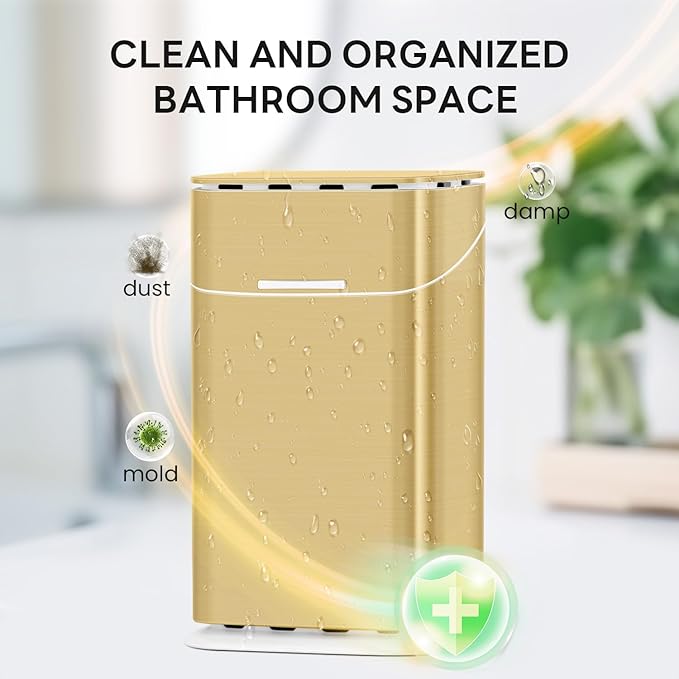 GFWARE Toothbrush Holder with Cover - 5 Slots Toothbrush Holders for bathrooms, Detachable Bathroom Caddy Organizers and Storage Kids Tooth Brush and Toothpaste Holde, Gold