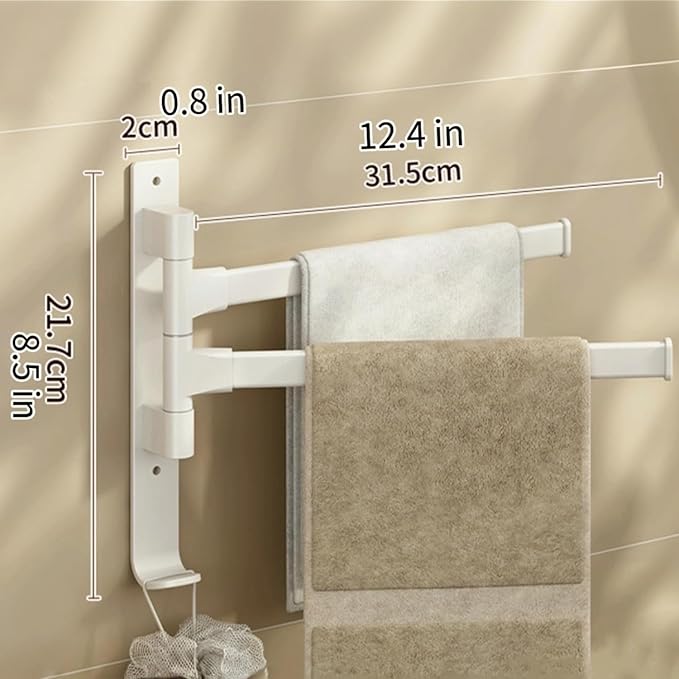 2-5 Arms Swivel Towel Rack Bath Towel Holder with Hook Swing Arm Towel Rack Wall Mount for Bathroom Kitchen-Beige 2Arm
