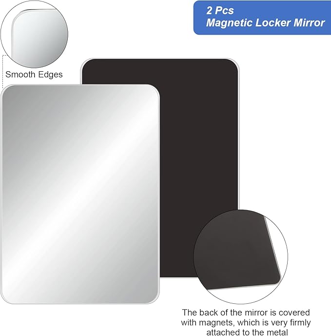 Blulu 2 Pcs Magnetic Locker Mirror Small Real Glass School Rectangular Locker Magnetic Makeup Mirror for Bathroom Household Refrigerator Cabinet(4 x 5.8 Inches)