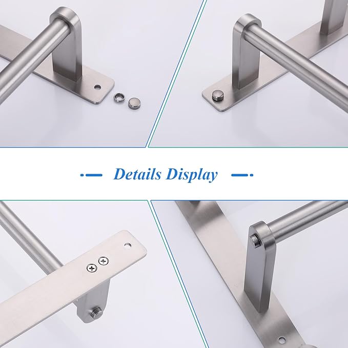 24-Inch Double Towel Bar with Hooks, Brushed Stainless Steel Bathroom Towel Rack - Wall Mounted Towel Holder