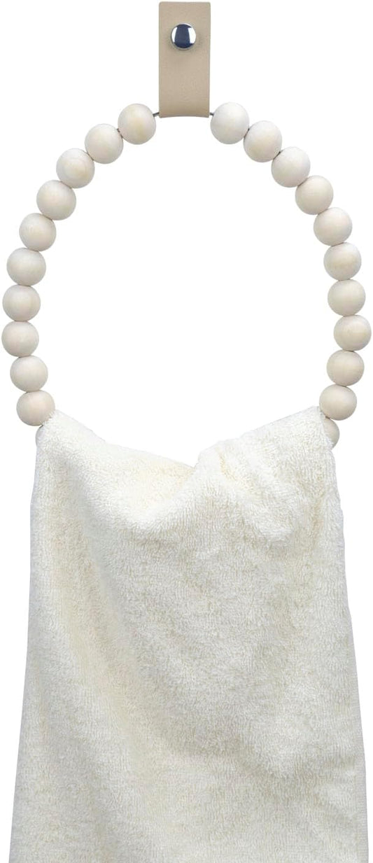 Towel Rack Handmade Wooden Bead Towel Ring Wall Mounted Farmhouse Hand Towel Holder for Bathroom Decor