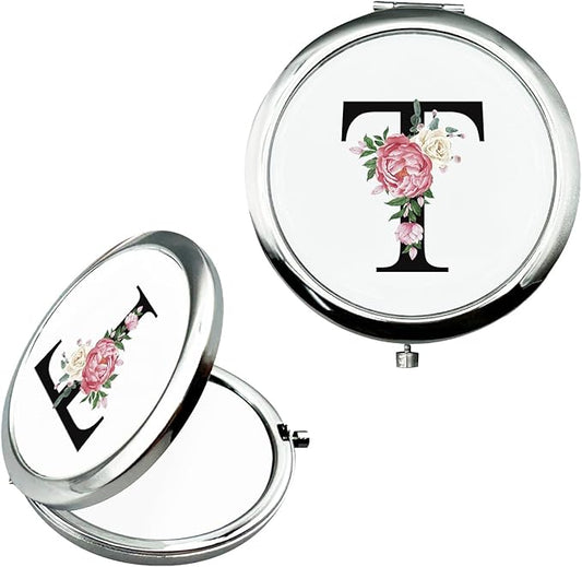 JEKUGOT Monogram Compact Mirror, Personalized Gifts for Women and Girls, Small Pocket Mirror, Personalized Compact Mirrors for Girls, Sister, Wife, Mothers, Birthday Gifts - T