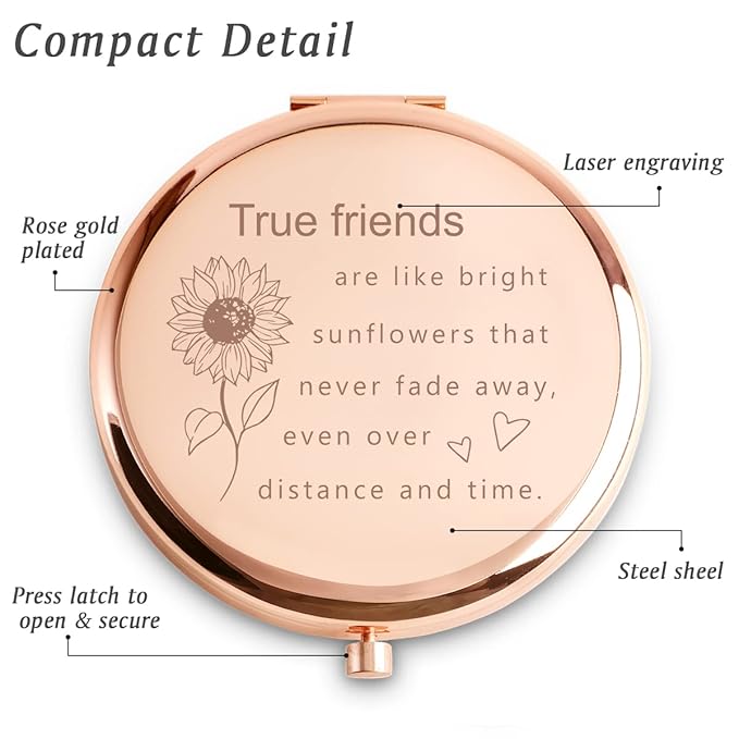 Friendship Gifts for Women Girls, Personalized Gifts for Friends BBF Bestie, Custom Compact Mirror for Birthday, Mothers Day, Graduation, Basket Stuffers