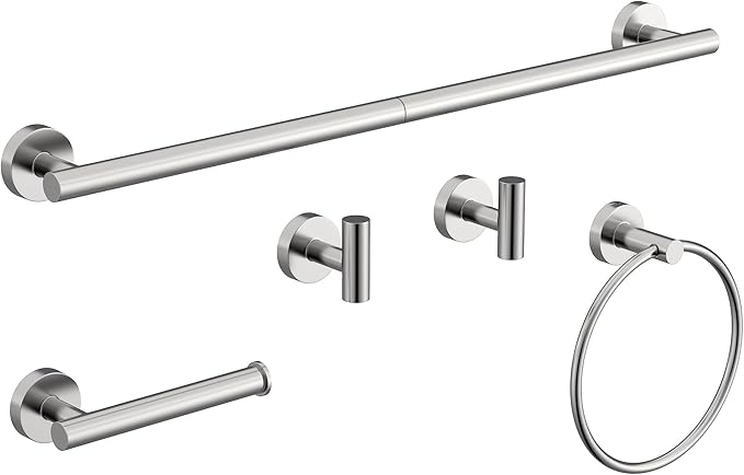 Brushed Nickel Bathroom Hardware Accessories Set 5 Pcs SUS304 Stainless Steel 26 Inch Hand Towel Bar Toilet Paper Holder Towel Ring Robe Towel Hooks Wall Mounted by HOMEMYSTIQUE