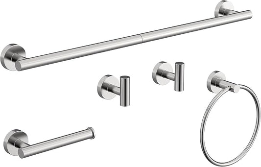 Brushed Nickel Bathroom Hardware Accessories Set 5 Pcs SUS304 Stainless Steel 26 Inch Hand Towel Bar Toilet Paper Holder Towel Ring Robe Towel Hooks Wall Mounted by HOMEMYSTIQUE