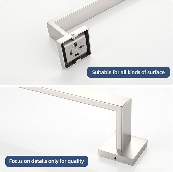Bathroom Towel Bar Set, 23.6 Inch Wall Mounted Rack, 304 Stainless Steel, D-Shape, 2-Piece Set (Brushed Finish)