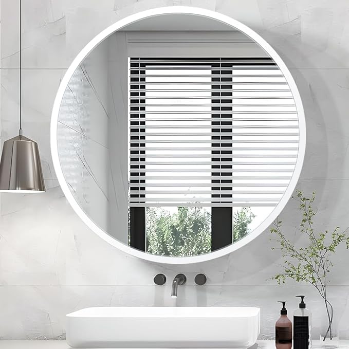 Round Medicine Cabinet,Medicine Cabinet with Mirror,Aluminum Framed,Soft Close Hinge,26inch,White