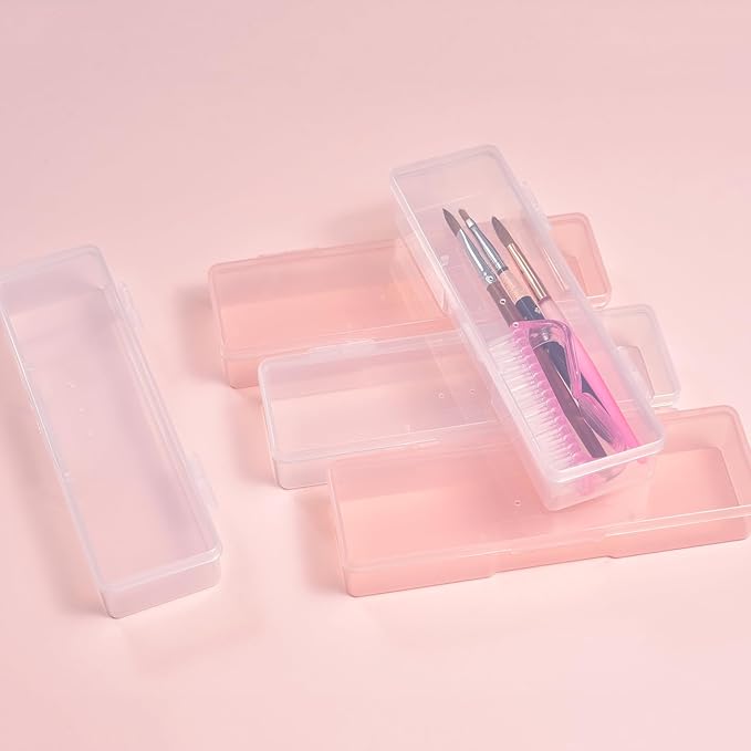 4Pcs Transparent Storage Boxes For Nail Tool Professional Pedicure Manicure Tools Set Plastic Nail Art Tool Box Storage Case Nail Supplies, White & Pink