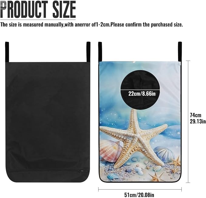 ZOUTAIRONG Beach Starfish Hanging Hamper for Dirty Clothes Over the Door Laundry Hamper Laundry Basket Hanging Shelf Closet Storage Organizer Hamper Blue Laundry Bag for Bedroom