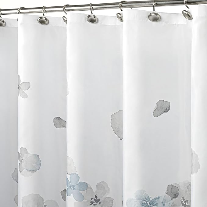Sunlit Design 36 x 72 Inches Blue and Gray Small Stall Shower Curtains RV Half Size Narrow Bathroom Curtains Simple Style Flower Blossoms Bathroom Decor with White Background