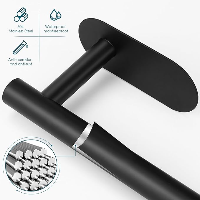 DGWHYC Self Adhesive Toilet Paper Holder, Matte Black Toilet Paper Holder Rustproof 304 Stainless Steel for Bathroom, Kitchen and Washroom, 3M Wall Mount DG-TPA21