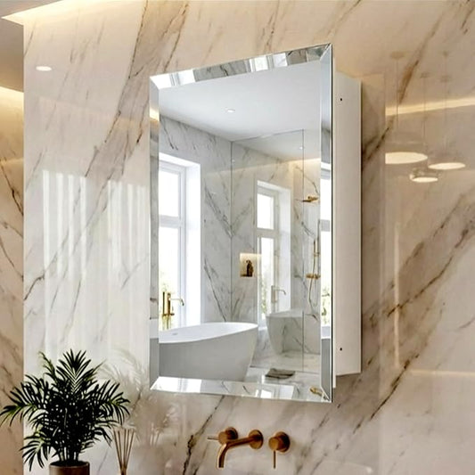 HOUSE REFLECTION Bathroom Medicine Cabinet Mirror – Frameless Beveled Mirror Door, Wall Mounted Bathroom Mirror Cabinet, Recessed or Surface Mount, (12" x 21" Cabinet, 14" x 24" Mirror Door)
