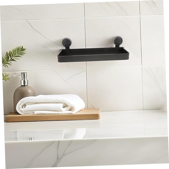 STOBAZA No Drill Suction Cup Wall Shelf for Toiletries Makeup Easy Installation Modern Design for Smooth Surfaces Enhances Bathroom Decor