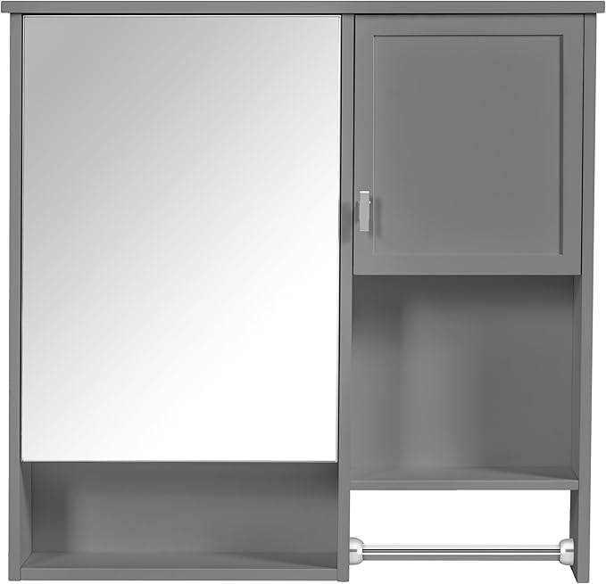 Merax Medicine Cabinet for Bathroom, Wall Mount Bathroom Cabinet with Mirror, Open Shelf, and Towel Bar, 29.5" W x 28.7" H Over The Toilet Mirrored Bath Wall Cabinet