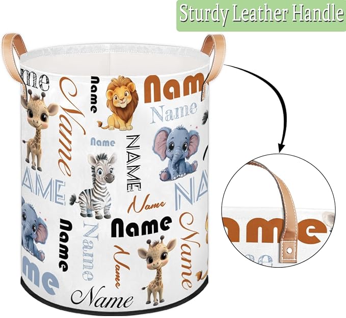 Custom Elephant Zebra Giraffe Lion Laundry Hamper, Personalized Laundry Baskets with Handles Dirty Clothes Hamper Storage Basket
