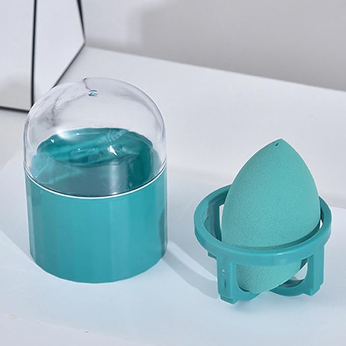 ZJchao Makeup Sponge Holder, Makeup Sponge Case, 3.1 x 2.3in Beauty Cosmetic Egg Organizer Case with Detachable Base and Clear Lid (Green)