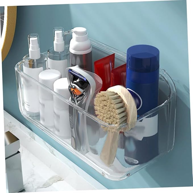Large Acrylic Wall Mounted Storage Shelf for Bathroom and Kitchen Transparent No-Drill Organizer Rack with Built-in Drainage Space-Saving Sundries Holder for Towels and Toiletries
