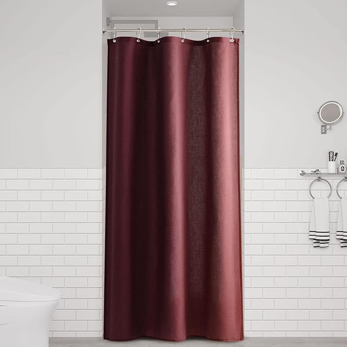 Naturoom Burgundy 36 Inch Shower Curtain - Stall Narrow Half Linen Ultra Thick Fabric Shower Curtain Set with Hooks, Boho Farmhouse Rustic RV Camper Bath Curtains for Bathroom, 36x72