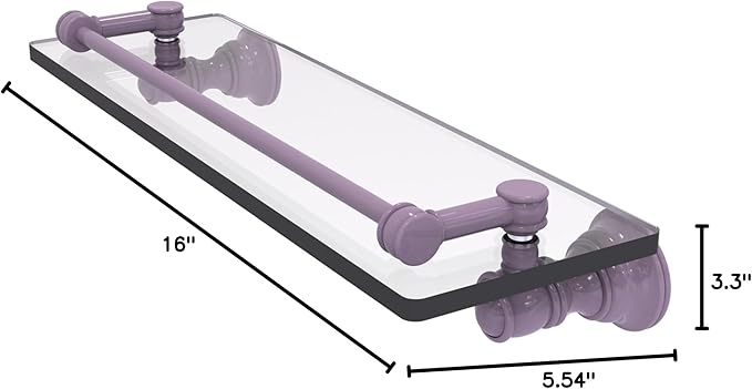Allied Brass CL-1-16-GAL-LVN Carolina Collection 16 Inch Glass Shelf with Gallery Rail, Lavender