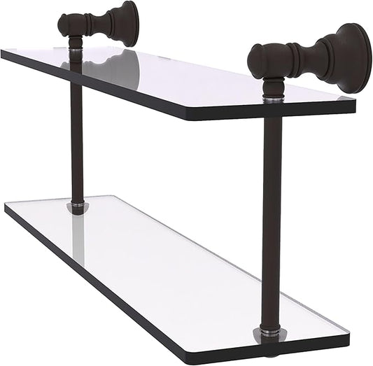 Allied Brass CL-2-16-ORB Carolina Collection 16 Inch Two Tiered Glass Shelf, Oil Rubbed Bronze