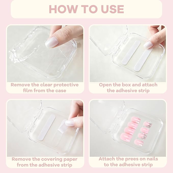 14Pcs Press On Nail Storage Box with 60Pcs Adhesive Double Sided Tape, Press on Nail Packaging Supplies False Nails Display Cases Boxes for Nail Art Salon Business(Clear)