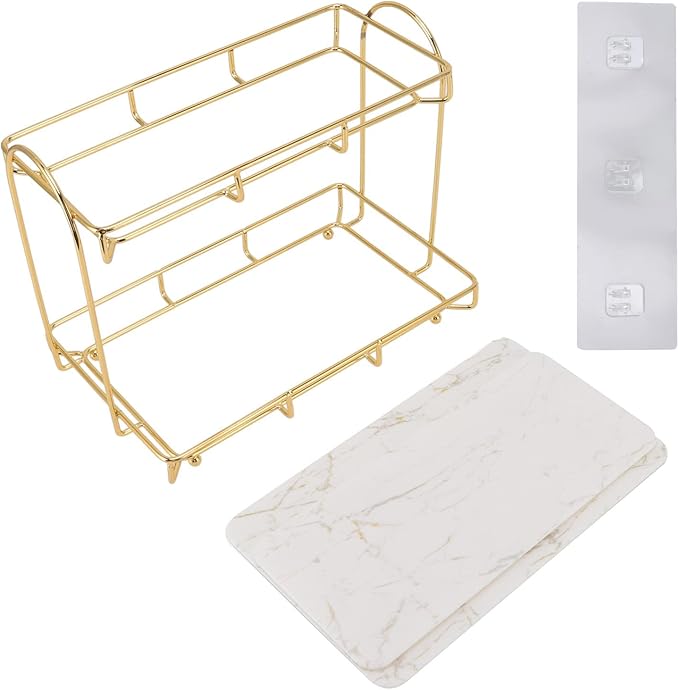 2 Tier Cosmetic Storage Rack Large Capacity Gold Metal Storage Shelf for Bathroom Kitchen Bedroom