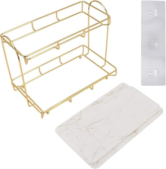 2 Tier Cosmetic Storage Rack Large Capacity Gold Metal Storage Shelf for Bathroom Kitchen Bedroom