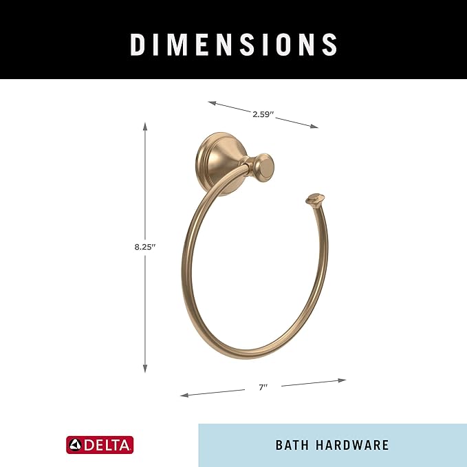 Delta Cassidy (1-Pack) Hand Towel Holder Champagne Bronze Towel Racks for Bathroom Wall Square Towel Ring Holder for Bath Towel Hanger for Kitchen, Bathroom Accessories 79746-CZ