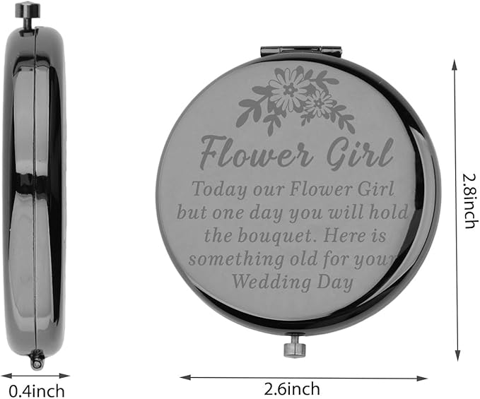 WUSUANED Flowers Girl Makeup Mirror Proposal Gifts Wedding Party Gifts Bridesmaid Mirror Mother of The Bride Gift (Flowers Girl Mirror Black)