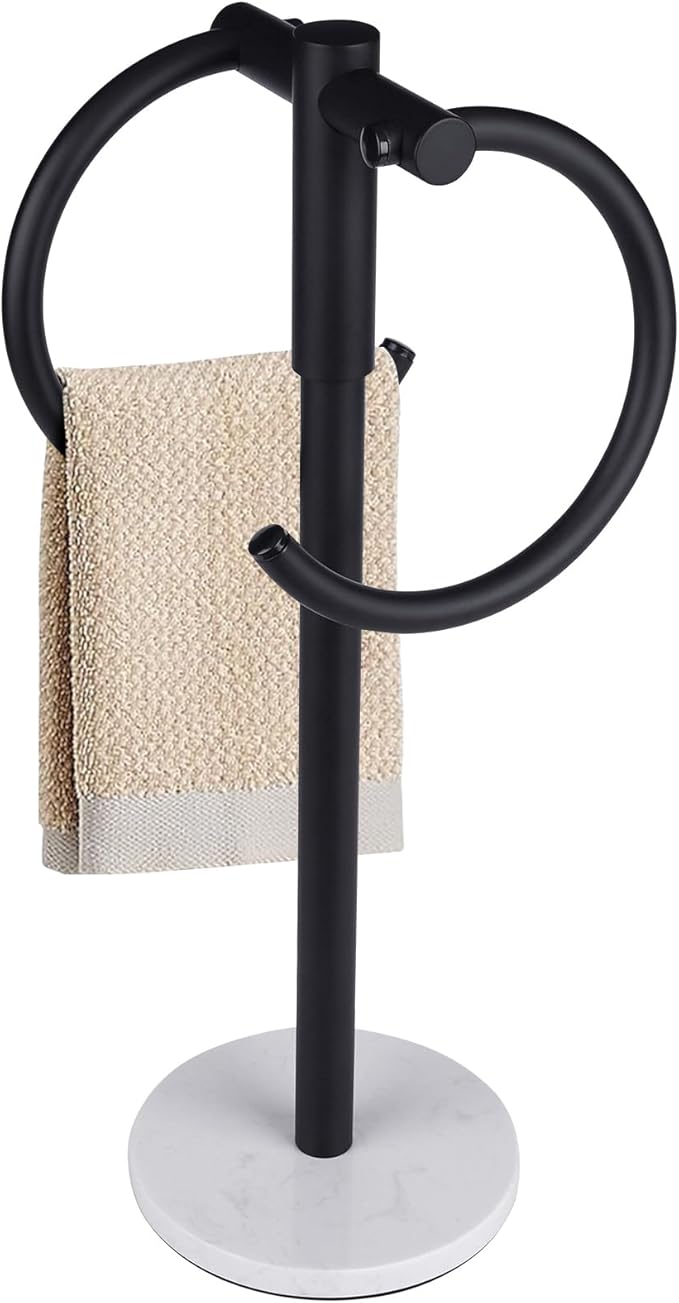 19 inch Matte Black Double hand Towel Holder Stand ,Hand Towel Bar Bathroom Vanity Countertop Towel Holder Free Standing,Towel Ring Hardware Accessories Towel Rack