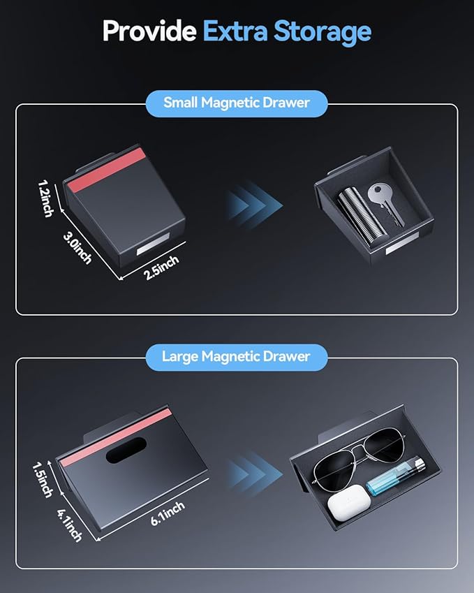 For 2014-2024 T oyota 4Runner Console Console Storage Drawer Magnetic Design Slides Smoothly - [100% Stable& Easy To Install] - Cubby Storage Box with Silent Flocking Felt - Thickened ABS Material