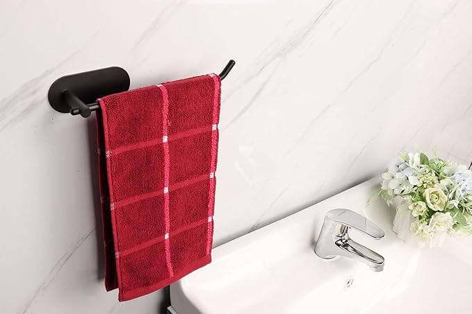 TocTen Hand Towel Holder/Towel Ring, No Drilling Stick on Wall Hand Towel Bar, SUS 304 Stainless Steel Hand Towel Rod, Strong Self Adhesive Hand Towel Rack/Hanger for Bathroom Kitchenn(Black, 2 Pack)