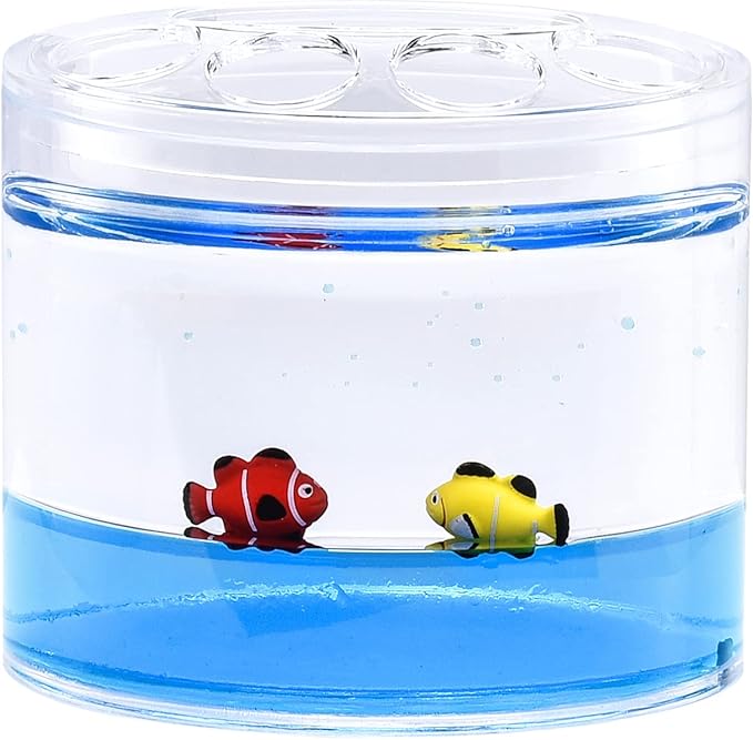 Locco Decor 5 Piece Acrylic Liquid 3D Floating Motion Bathroom Vanity Accessory Set Ocean Cartoon Animal Theme Nimo Fish Toothbrush Holder, Tumbler, Soap Dispenser, Soap Dish, Toiletbrush Holder Set