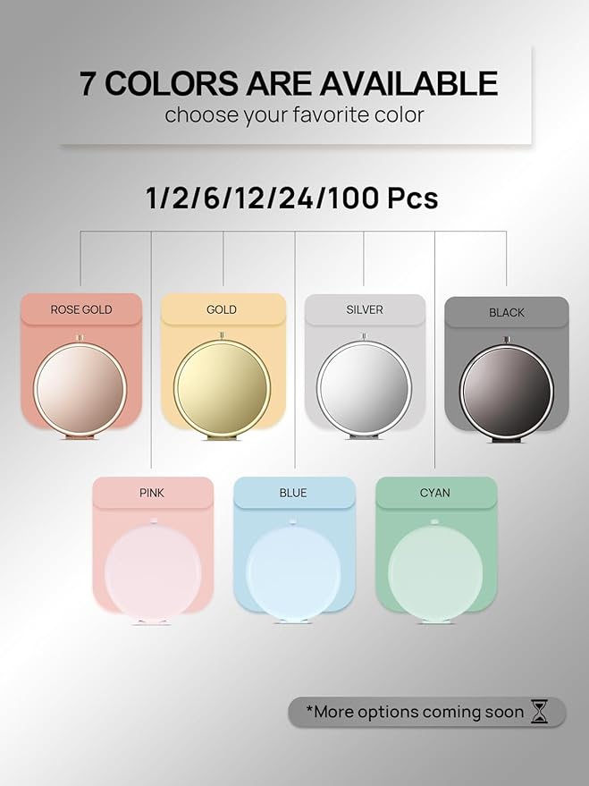 Compact Mirror Bulk, Pack of 12 Double-Sided 1X/2X Magnifying Metal Makeup Mirrors(Round, Onyx Black)