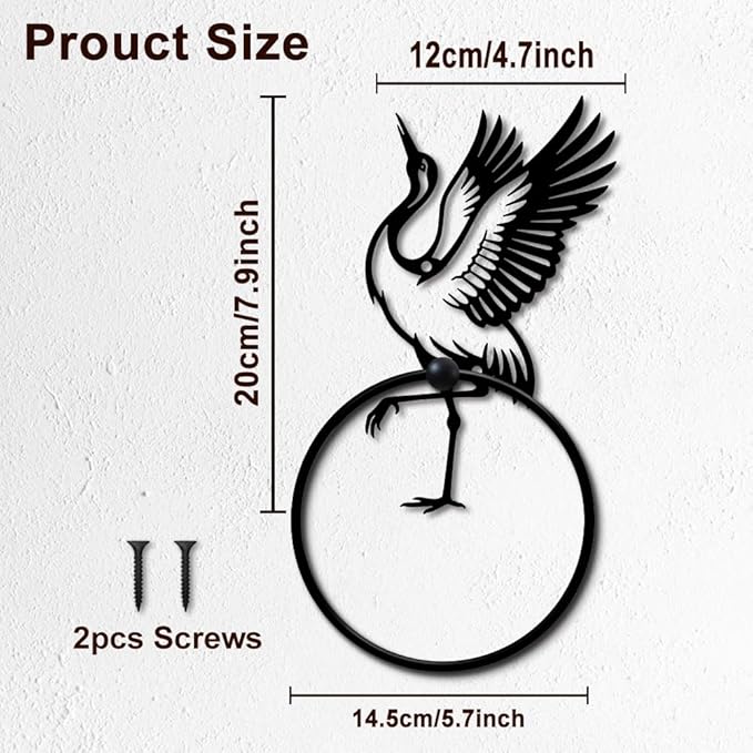 MAYJOYDIY Red-Crowned Crane Metal Towel Ring Round Animal Hand Towel Holder Ring Hanger Wall Mount Black Vintage Towels Wall Organizer for Kitchen Bath Home Laundry Room Decors Gifts