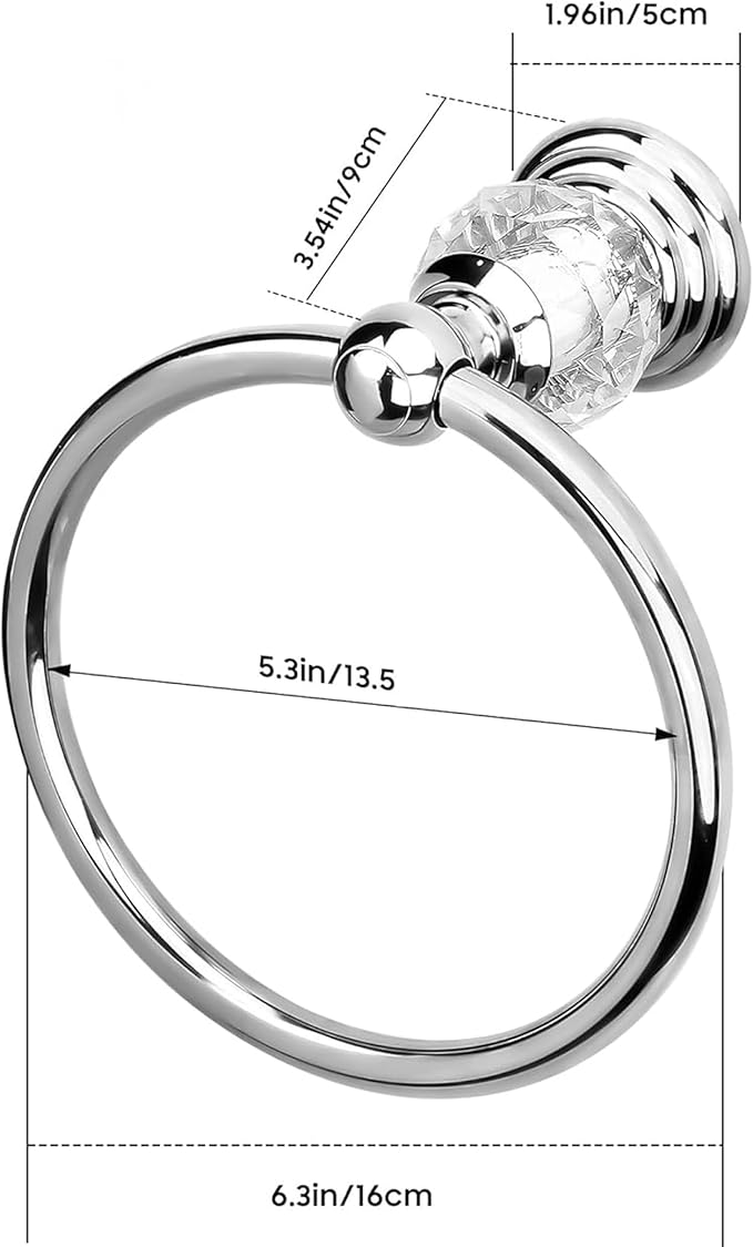 Chrome Towel Ring,Crystal Hand Towel Holder Bathroom,Silver Hand Towel Ring Round Rack Wall Mounted Bling Bathroom Accessories