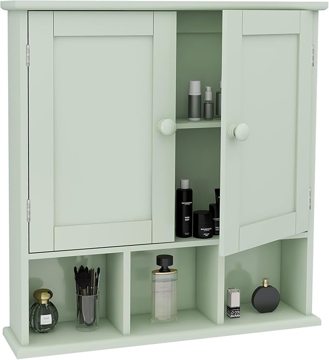 TaoHFE Green Bathroom Cabinet,Bathroom Wall Cabinet with 2 Door Adjustable Shelves,Over The Toilet Storage Cabinet,Green Bath Room Cabinet Wall Mounted,Medicine Cabinets for Laundry Kitchen