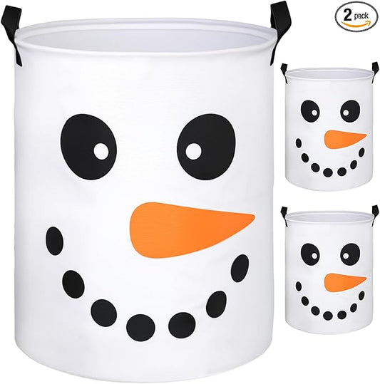 Havawish 2 Pcs Winter Snowman Collapsible Laundry Baskets Oxford Cloth Snowman Game Laundry Hamper with Handle Storage Bin for Dirty Clothes Toys Blankets in Living Room Bathroom Laundrys Room Decor