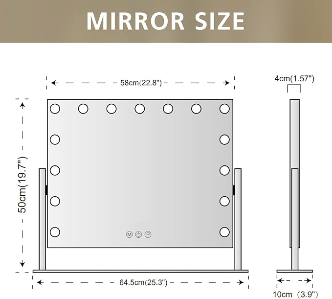 FENCHILIN Vanity Mirror with Lights, White Hollywood Lighted Makeup Mirror with 15 Dimmable LED Bulbs Rotation for Dressing Room & Bedroom, Living Room