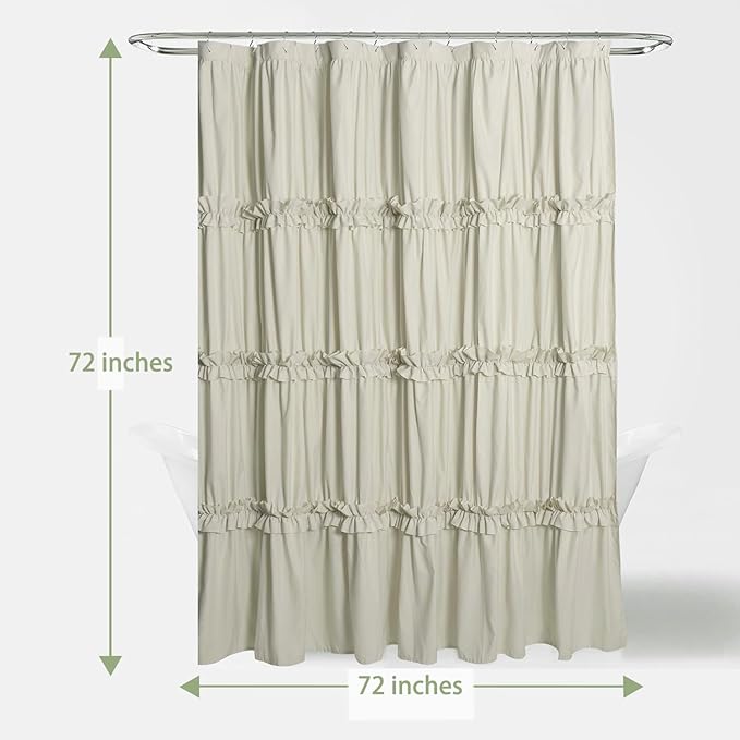 Farmhouse Ruffle Shower Curtain with Handmade Ruched, Vintage Ruffled Fabric Bathroom Curtains, Decorative Elegant Bathroom Curtain with 12 Holes, Camel, 72" W x 72" H(N60049)