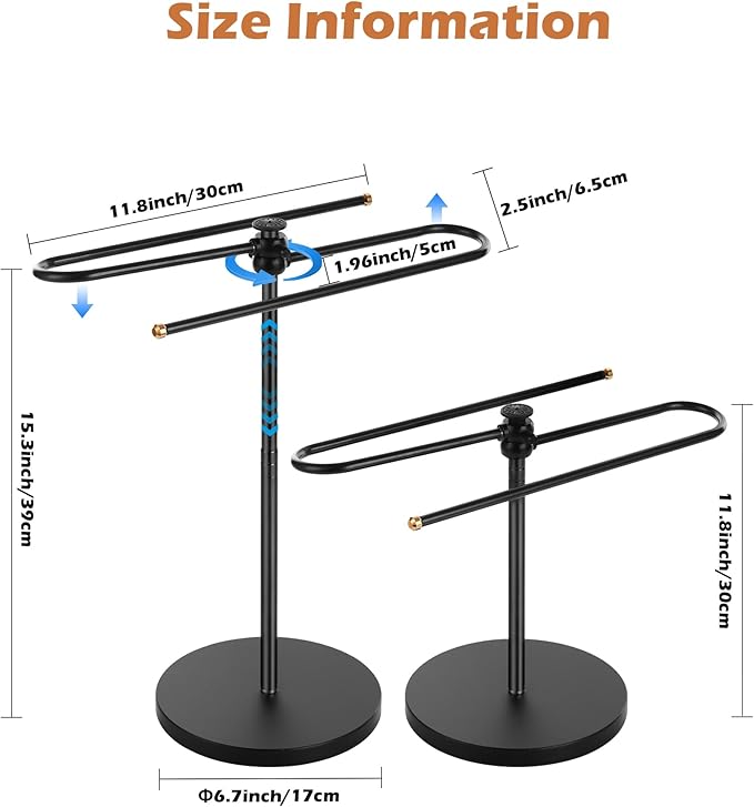 Hand Towel Holder, Adjustable Stand Towel Rack,Free Standing S-Shapes Towel Bar Holds for Bathroom Kitchen Countertop Stainless Steel Retractable and 360-Degree Rotation.Black